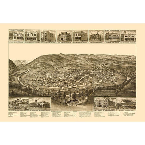 Harriman Tennessee - Burleigh 1892  White Modern Wood Framed Art Print by Burleigh