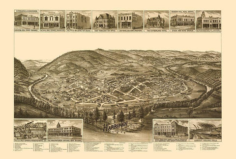 Harriman Tennessee - Burleigh 1892  Black Ornate Wood Framed Art Print with Double Matting by Burleigh