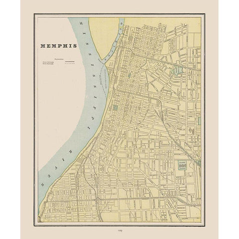 Memphis  Tennessee - Cram 1892 Gold Ornate Wood Framed Art Print with Double Matting by Cram