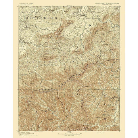 Mt Guyot Tennessee North Carolina Sheet White Modern Wood Framed Art Print by USGS