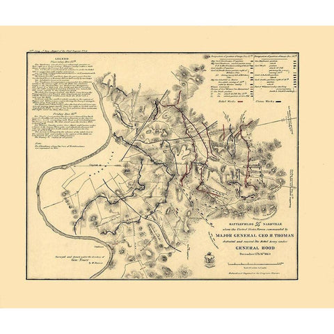 Nashville Tennessee - Peseux 1864  Gold Ornate Wood Framed Art Print with Double Matting by Peseux