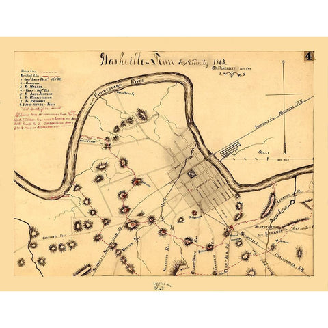 Nashville Tennessee - Blakeslee 1863  Black Modern Wood Framed Art Print by Blakeslee