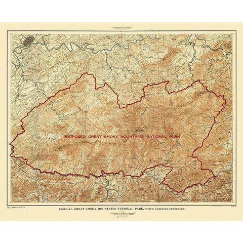 Great Smoky Mountains Tennessee North Carolina White Modern Wood Framed Art Print by USGS