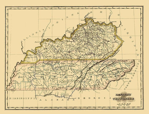 Kentucky, Tennessee - Morse 1823 Black Ornate Wood Framed Art Print with Double Matting by Morse