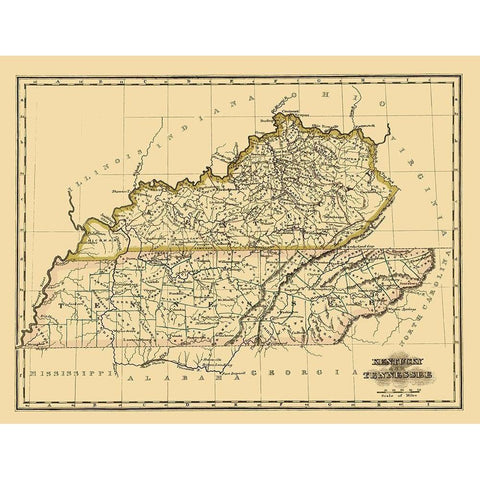 Kentucky, Tennessee - Morse 1823 Black Modern Wood Framed Art Print with Double Matting by Morse
