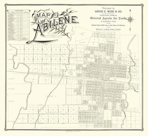 Abilene Texas - Clarke 1890 Black Ornate Wood Framed Art Print with Double Matting by Clarke