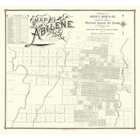 Abilene Texas - Clarke 1890 Black Modern Wood Framed Art Print with Double Matting by Clarke