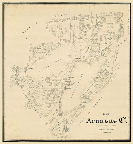 Aransas County Texas - Schutze 1896  Black Ornate Wood Framed Art Print with Double Matting by Schutze