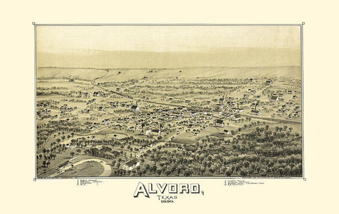 Alvord Texas - Fowler 1890 Black Ornate Wood Framed Art Print with Double Matting by Fowler