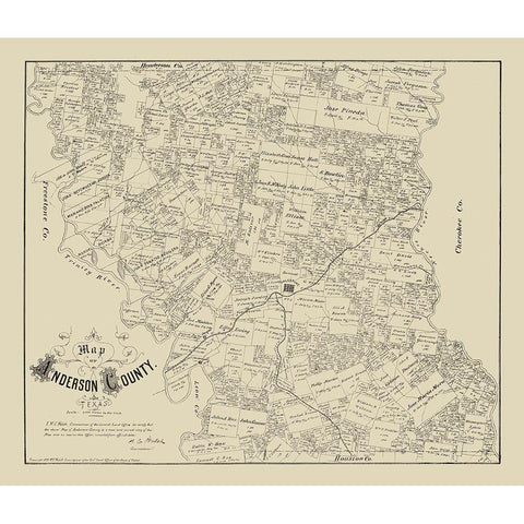 Anderson County Texas - Walsh 1879 Black Modern Wood Framed Art Print with Double Matting by Walsh
