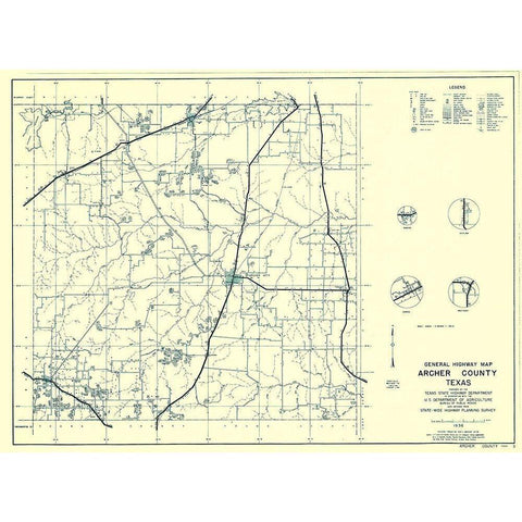 Archer Texas - Highway Dept 1936 Black Modern Wood Framed Art Print with Double Matting by Highway Dept