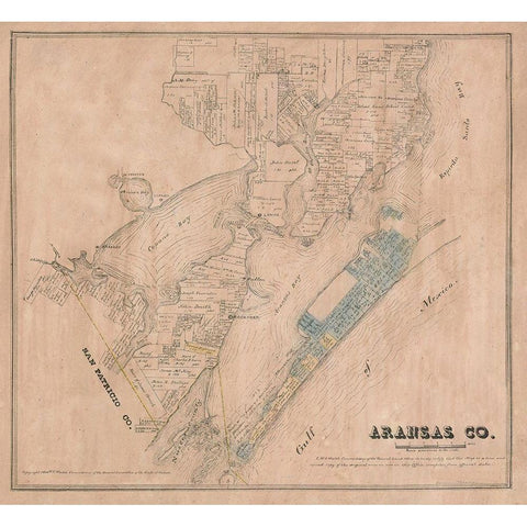 Aransas County Texas - Walsh 1880 Gold Ornate Wood Framed Art Print with Double Matting by Walsh
