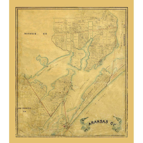 Aransas County Texas - 1883 Gold Ornate Wood Framed Art Print with Double Matting by Unknown