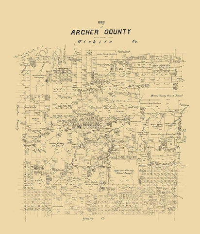 Archer County Texas - 1879 Black Ornate Wood Framed Art Print with Double Matting by Unknown