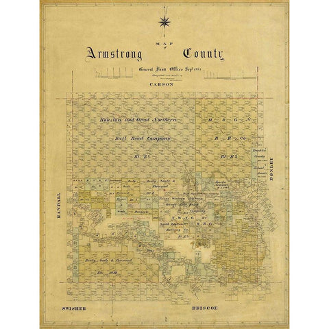 Armstrong County Texas - 1881 Black Modern Wood Framed Art Print with Double Matting by Unknown