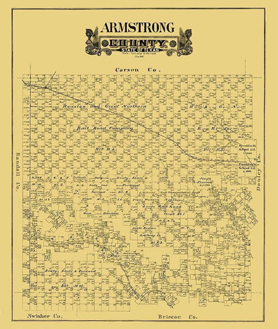 Armstrong County Texas - 1888 Black Ornate Wood Framed Art Print with Double Matting by Unknown