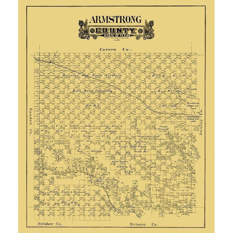 Armstrong County Texas - 1888 Gold Ornate Wood Framed Art Print with Double Matting by Unknown