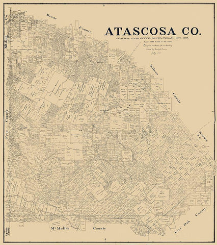 Atascosa County Texas - Rosenberg 1894  Black Ornate Wood Framed Art Print with Double Matting by Rosenberg