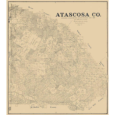 Atascosa County Texas - Rosenberg 1894  Gold Ornate Wood Framed Art Print with Double Matting by Rosenberg