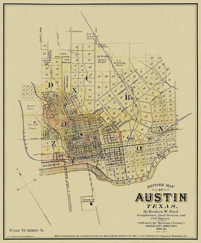 Austin Texas Landowner - Ford 1885 Black Ornate Wood Framed Art Print with Double Matting by Ford