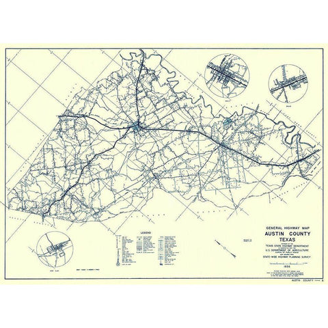Austin Texas Highway - Highway Dept 1936 Black Modern Wood Framed Art Print by Highway Dept
