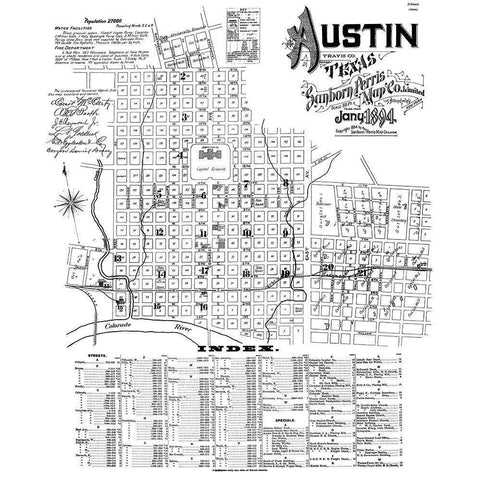 Austin Texas - Sanborn 1894 Black Modern Wood Framed Art Print with Double Matting by Sanborn