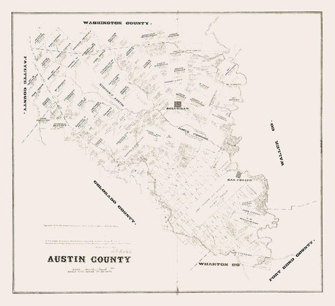 Austin County Texas - Walsh 1879 Black Ornate Wood Framed Art Print with Double Matting by Walsh