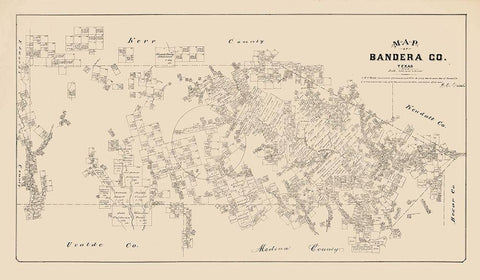 Bandera County Texas - Walsh 1879 Black Ornate Wood Framed Art Print with Double Matting by Walsh