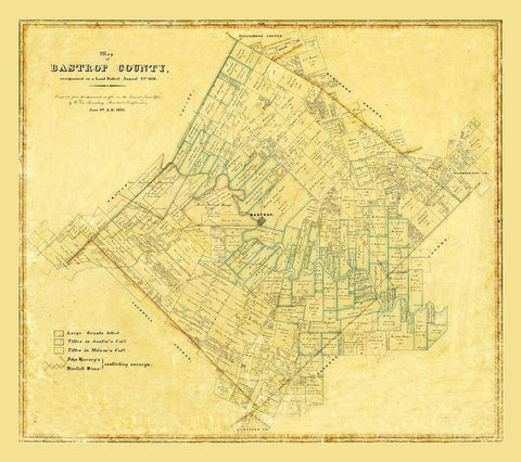 Bastrop County Texas - 1861 Black Ornate Wood Framed Art Print with Double Matting by Unknown