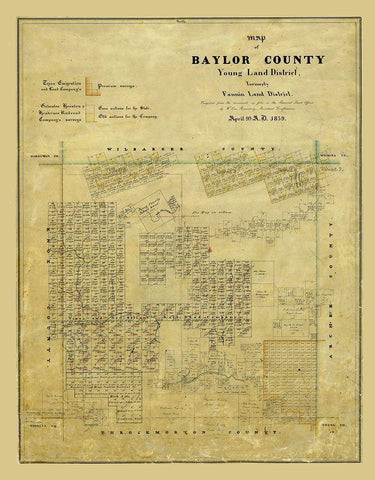 Baylor County Texas - Rosenberg 1859 Black Ornate Wood Framed Art Print with Double Matting by Rosenberg