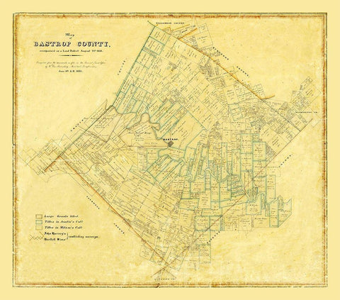 Bastrop County Texas - Rosenberg 1861 Black Ornate Wood Framed Art Print with Double Matting by Rosenberg