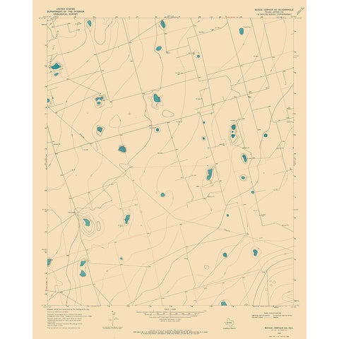 South East Benge Corner Texas Quad - USGS 1968 Gold Ornate Wood Framed Art Print with Double Matting by USGS