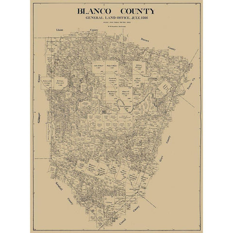 Blanco County Texas - Bramlette 1916  Black Modern Wood Framed Art Print with Double Matting by Bramlette
