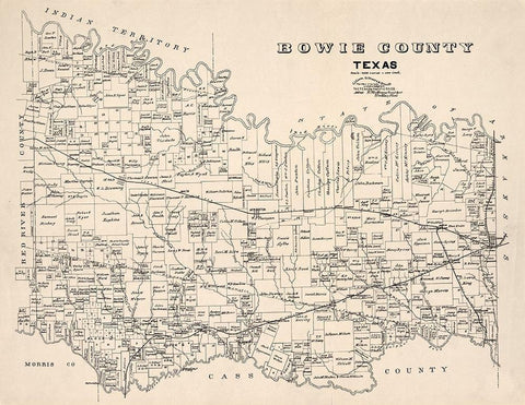Bowie County Texas - Abrams 1894  Black Ornate Wood Framed Art Print with Double Matting by Abrams