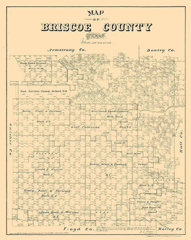 Briscoe County Texas - Walsh 1879  Black Ornate Wood Framed Art Print with Double Matting by Walsh