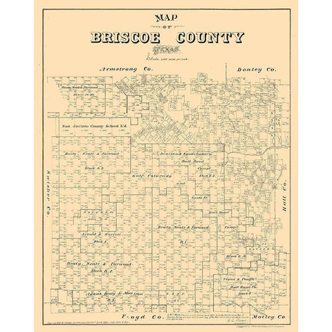 Briscoe County Texas - Walsh 1879  Black Modern Wood Framed Art Print with Double Matting by Walsh