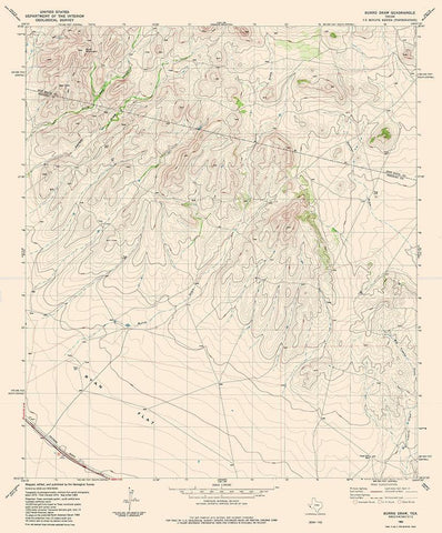 Burro Draw Texas Quad - USGS 1983 White Modern Wood Framed Art Print with Double Matting by USGS