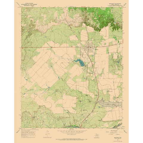 Benjamin Texas Quad - USGS 1967 Gold Ornate Wood Framed Art Print with Double Matting by USGS