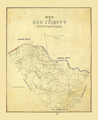 Bee County Texas - Dunlap 1863 Black Ornate Wood Framed Art Print with Double Matting by Dunlap