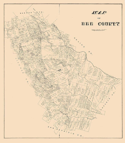 Bee County Texas - 1879 Black Ornate Wood Framed Art Print with Double Matting by Unknown