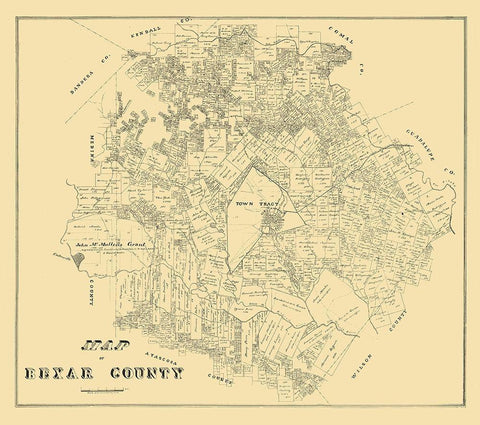 Bexar County Texas - 1879 Black Ornate Wood Framed Art Print with Double Matting by Unknown
