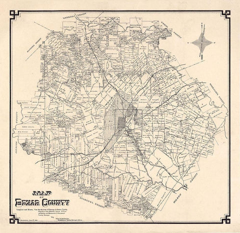 Bexar County Texas - 1887 Black Ornate Wood Framed Art Print with Double Matting by Unknown