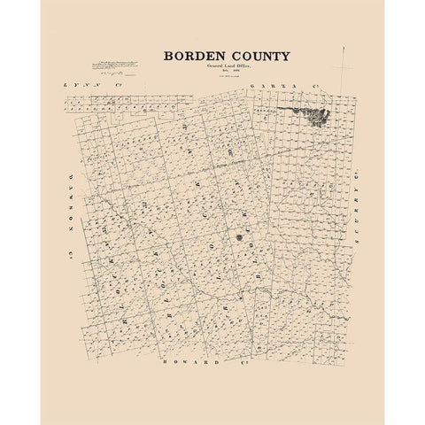 Borden County Texas - 1892 Gold Ornate Wood Framed Art Print with Double Matting by Unknown