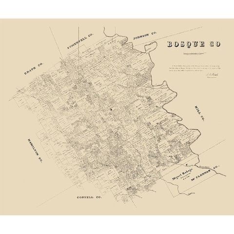 Bosque County Texas - Walsh 1879 Black Modern Wood Framed Art Print with Double Matting by Walsh