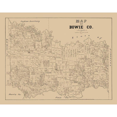 Bowie County Texas - Walsh 1879 Gold Ornate Wood Framed Art Print with Double Matting by Walsh