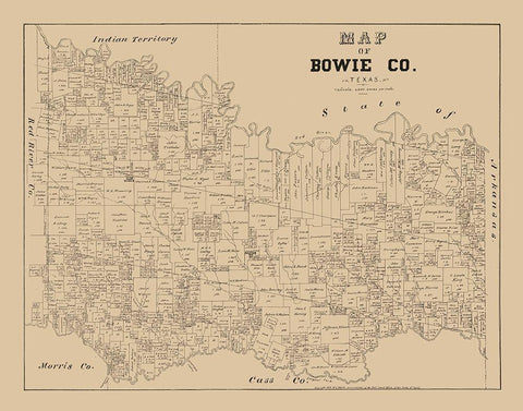 Bowie County Texas - Walsh 1879 Black Ornate Wood Framed Art Print with Double Matting by Walsh