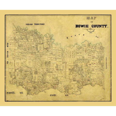 Bowie County Texas - 1884 White Modern Wood Framed Art Print by Unknown