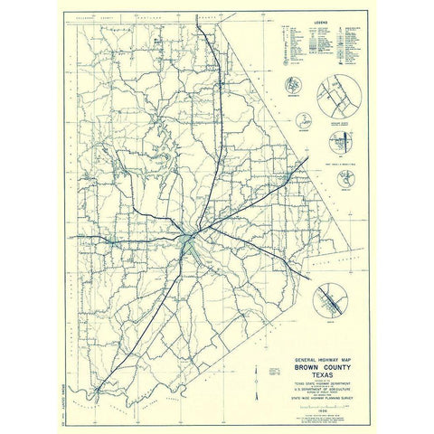 Brown Texas Highway - Highway Dept 1940 Gold Ornate Wood Framed Art Print with Double Matting by Highway Dept
