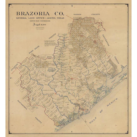 Brazoria County Texas - 1947 White Modern Wood Framed Art Print by Unknown
