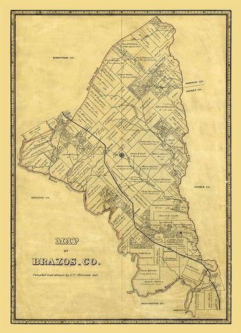 Brazos County Texas - Stremme 1867 Black Ornate Wood Framed Art Print with Double Matting by Stremme
